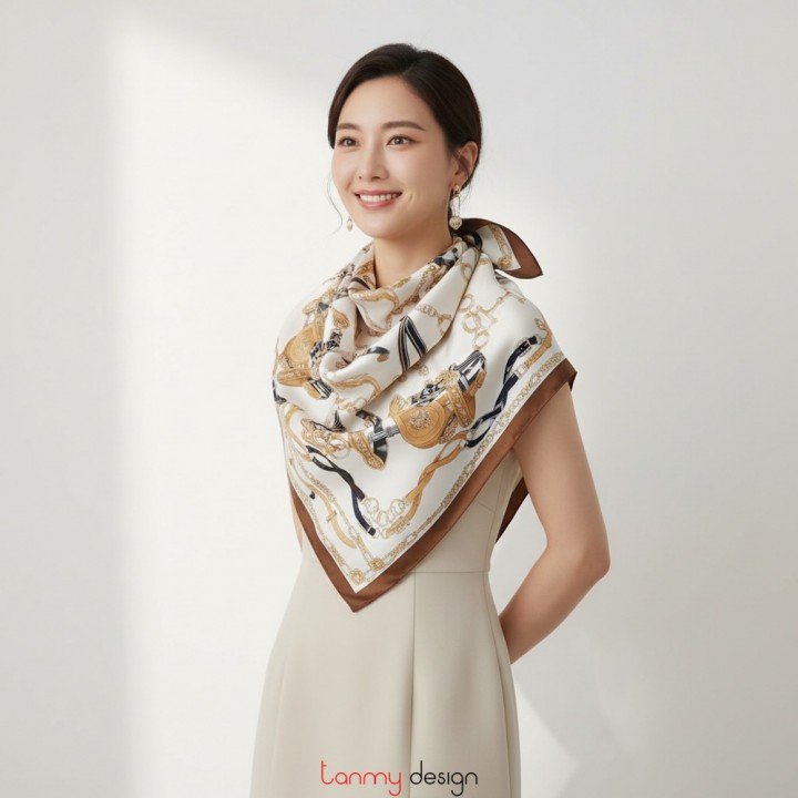 Khăn lụa vuông Sella Royale - Yên ngựa hoàng gia Brown 90x90cm